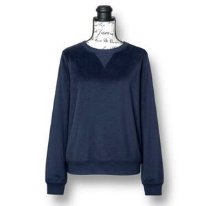 Honeydew L Blue Velour Pullover Sweatshirt Soft Relaxed Fit Cozy Lounge Top